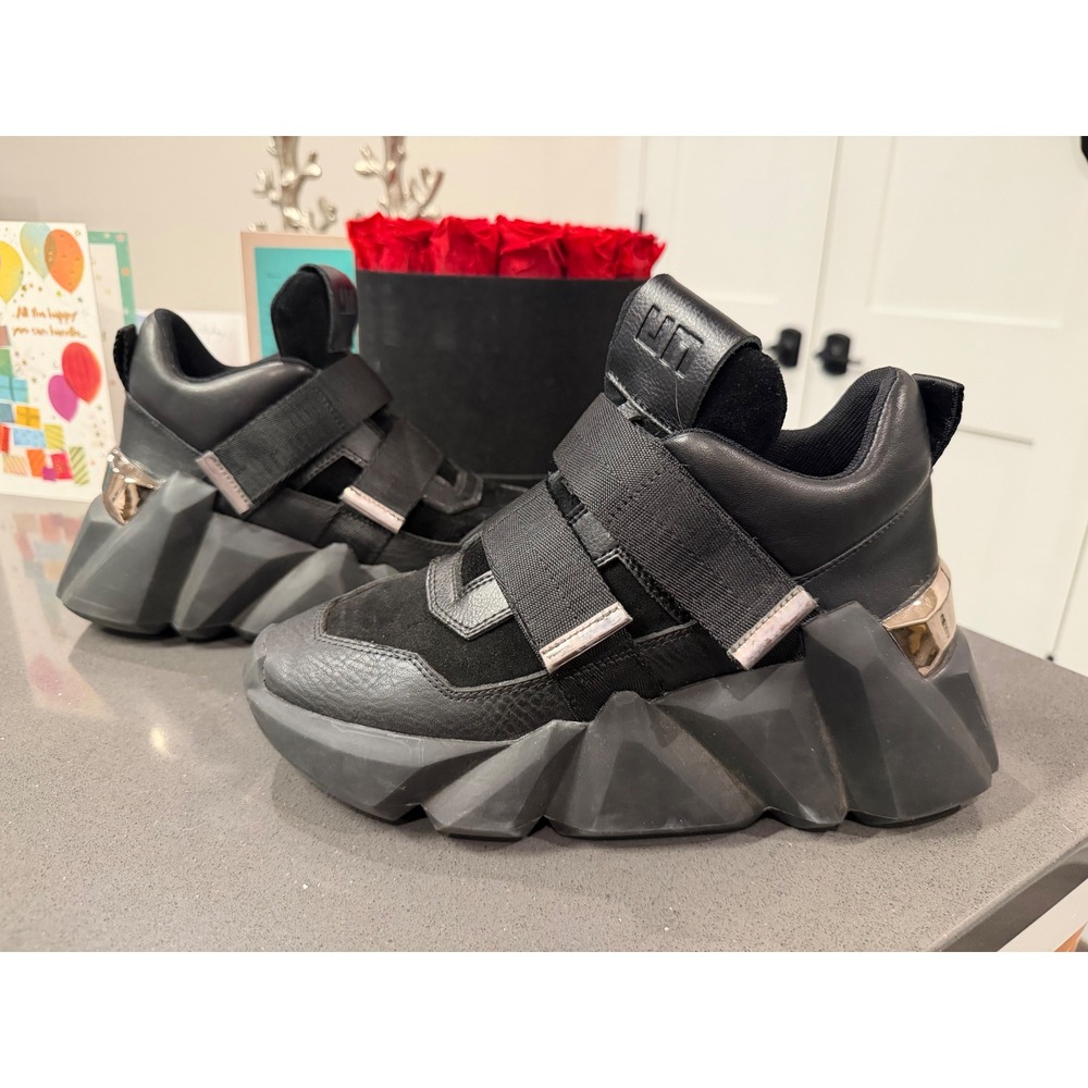 United Nude Space Kick Black Jet Platform Sneakers EUC Designer Rave Goth Luxury - Picture 4 of 11